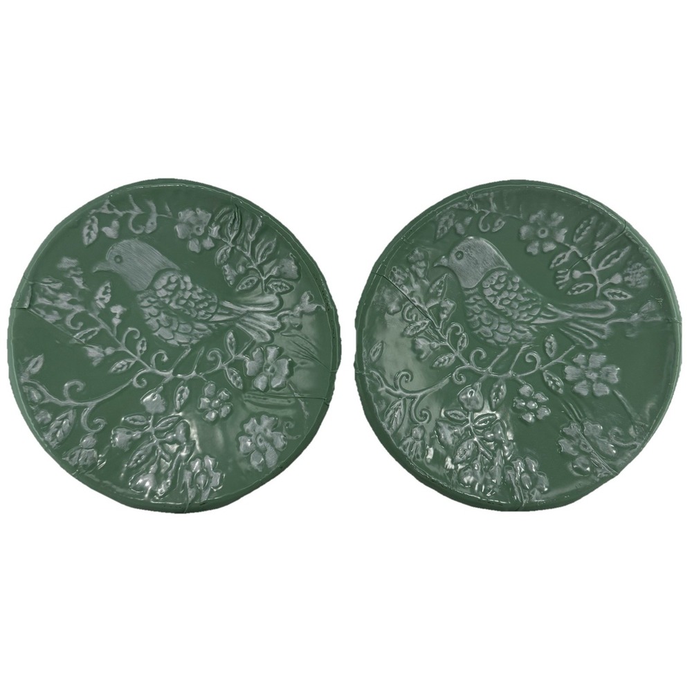 CBK Inspired Home Sage Green Enamel‎ Embossed Bird Wall Plates 11" Set of 2